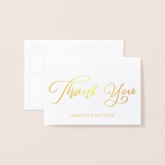 REAL Gold Foil THANK YOU Wedding | with Photo Foil Card | Zazzle