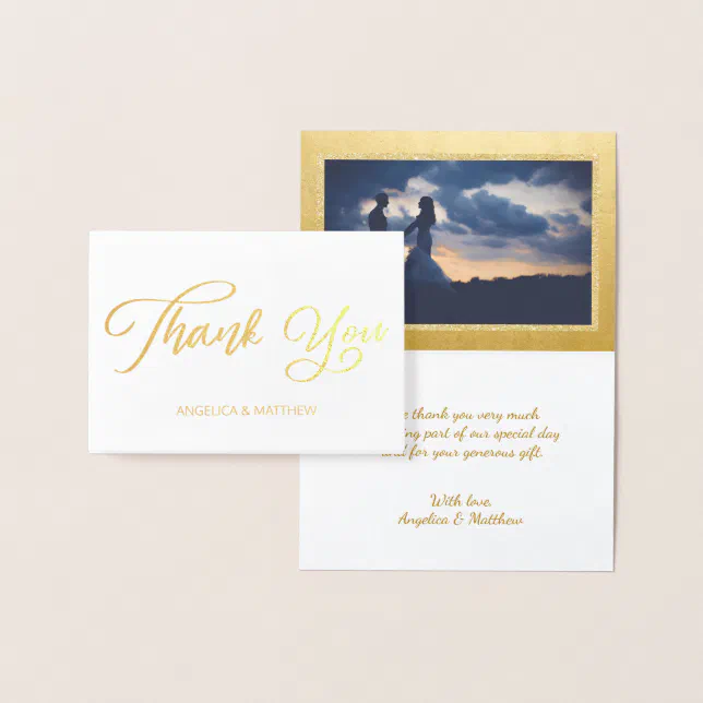 REAL Gold Foil THANK YOU Wedding | with Photo Foil Card | Zazzle