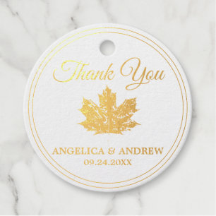 REAL GOLD FOIL Wedding Maple Leaf Fall Thank You Favor Tags