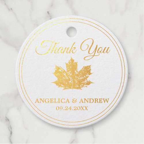 REAL GOLD FOIL Wedding Maple Leaf Fall Thank You Foil Favor Tags