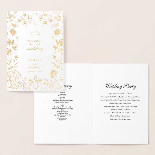 Real Gold Foil Wedding Order of Service Program (Display)