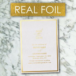 Real Gold Foil White & Gold Wedding Save the Date Invitation