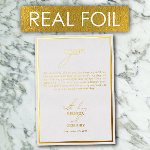 Real Gold Foil White & Gold Wedding Thank You Card