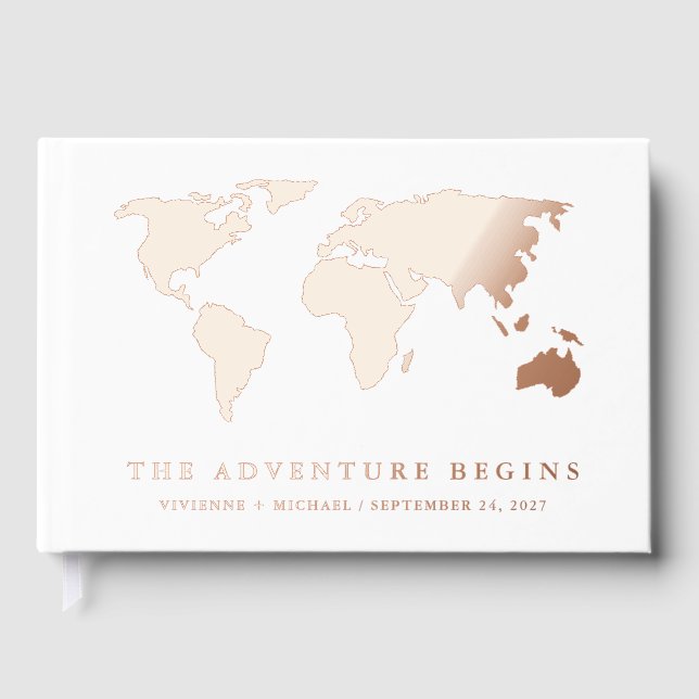 Real Gold Foil | World Map Wedding Guest Book (Front)