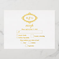 Real Gold Foil Wreath White Wedding RSVP