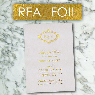 Real Gold Foil Wreath White Wedding Save the Date Foil Invitation