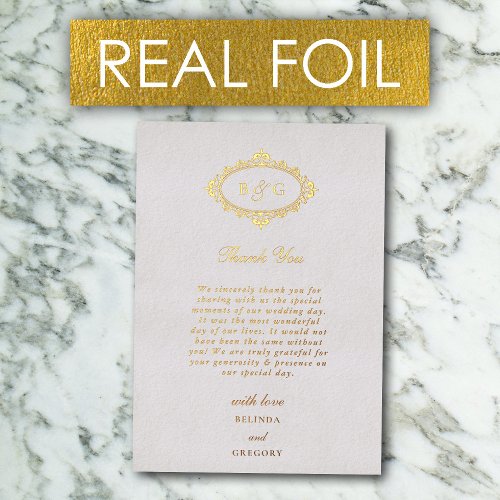 Real Gold Foil Wreath White Wedding Thank You Card