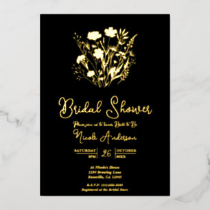Real Gold Garden Wildflowers Bridal Shower Foil Invitation
