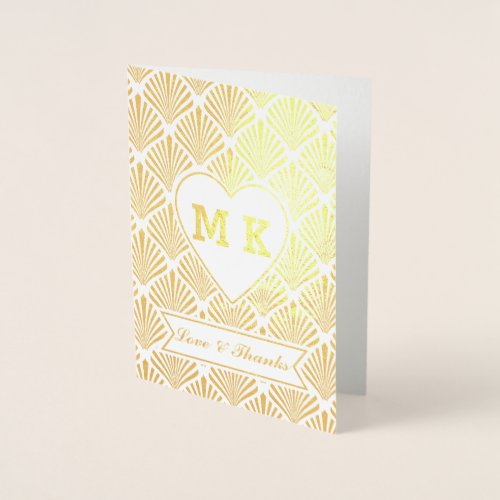 Real Gold Great Gatsby Art Deco Heart Monogram Foil Card