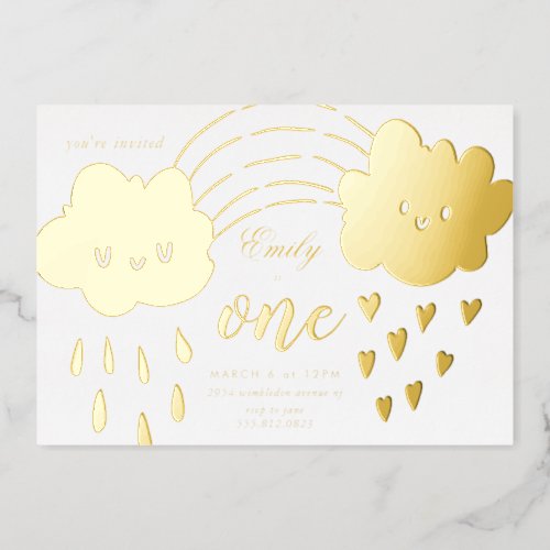 Real Gold Hearts Over The Rainbow Birthday Foil Invitation