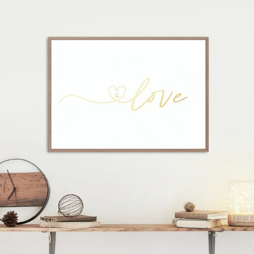 Real Gold  LOVE HEART  Calligraphy Foil Prints