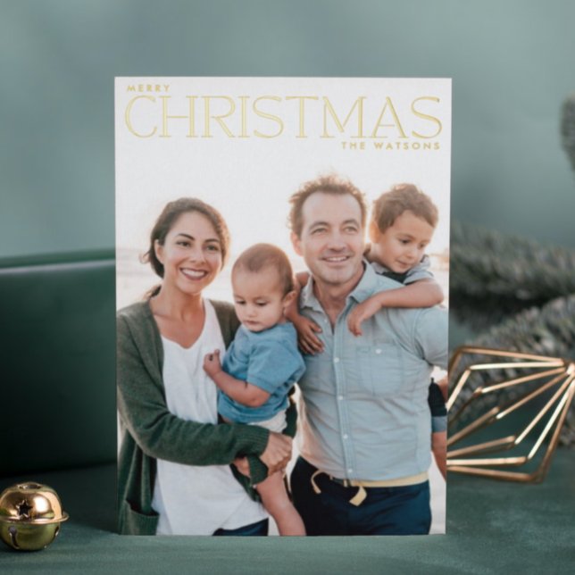 REAL GOLD Merry Christmas Photo Foil Holiday Card (Creator Uploaded)