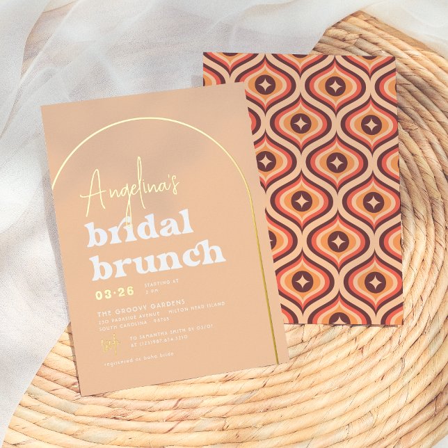 Real Gold Mid Mod Retro Arch Brunch Bridal Shower Foil Invitation (Creator Uploaded)