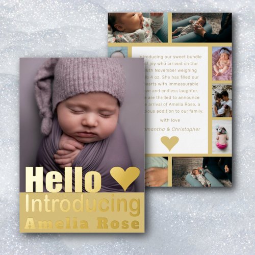 Real Gold Photo Collage Hello Baby Announcement