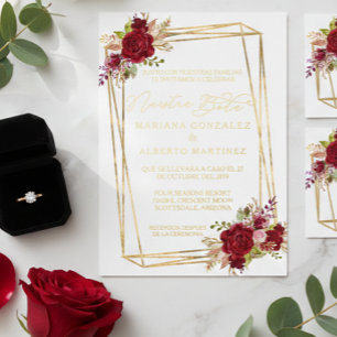 Real Gold Wedding Spanish Nuestra Boda Foil Invitation