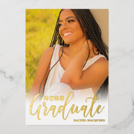 Real Gold White Three Photo Graduation Party Foil Invitation