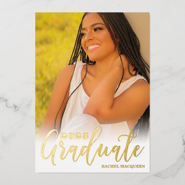 Real Gold White Three Photo Graduation Party Foil Invitation (Front)