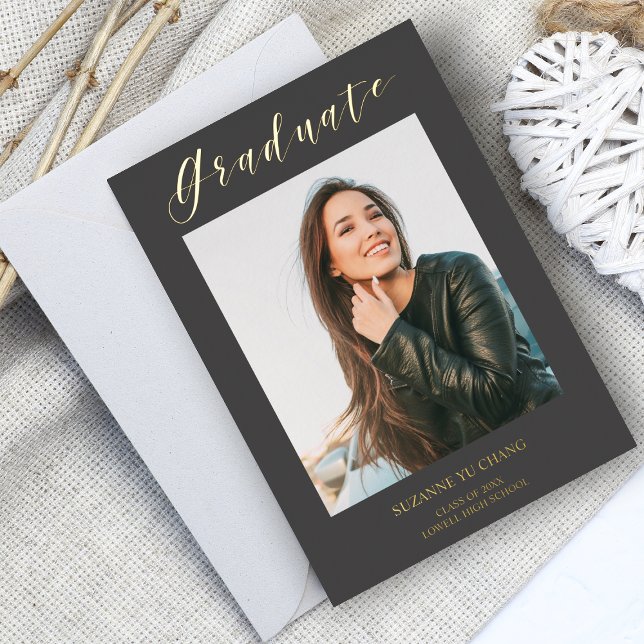 Real Golden Modern Typography Photo Graduate Foil Invitation (Creator Uploaded)