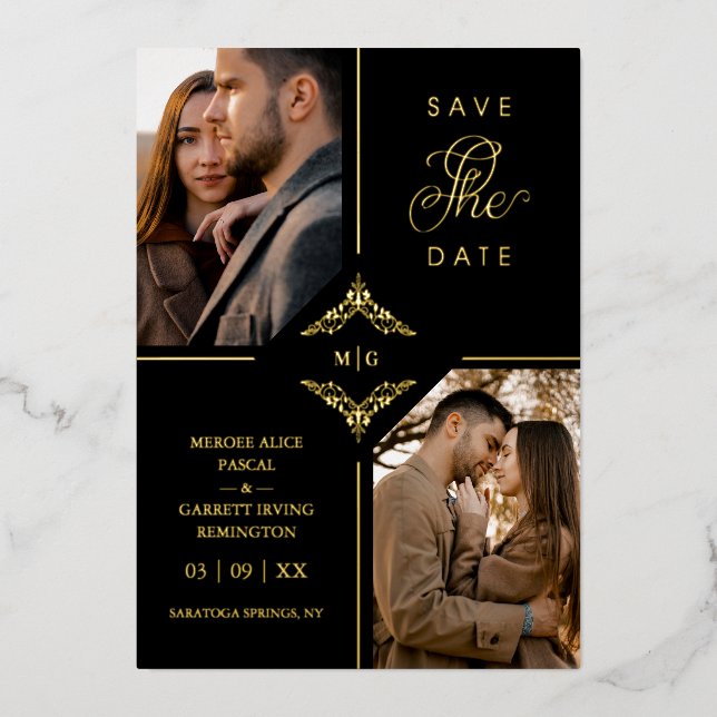 Real Golden Sophisticated Ornament Flourish  Foil Invitation (Front)