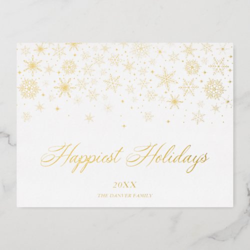 Real Golden Traditional Minimalist Snowflakes Foil Holiday Postcard