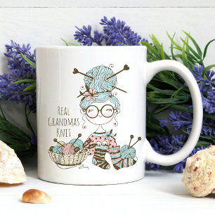 Real Grandmas Knit Cute Whimsical Fun Knitting Two-Tone Coffee Mug