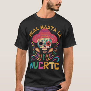 Real Hasta La Muerte Sombrero Floral Skull T-Shirt