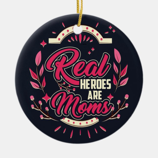 Real Heroes Are Moms Merry Christmas Ceramic Ornament (Front)