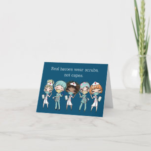 Real Heroes Wear Scrubs Not Capes Nurse Doctor Letterpress Thank You Card