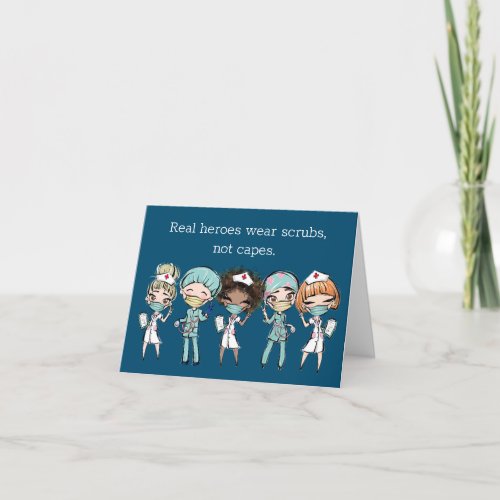 Real Heroes Wear Scrubs Not Capes Nurse Doctor Thank You Card