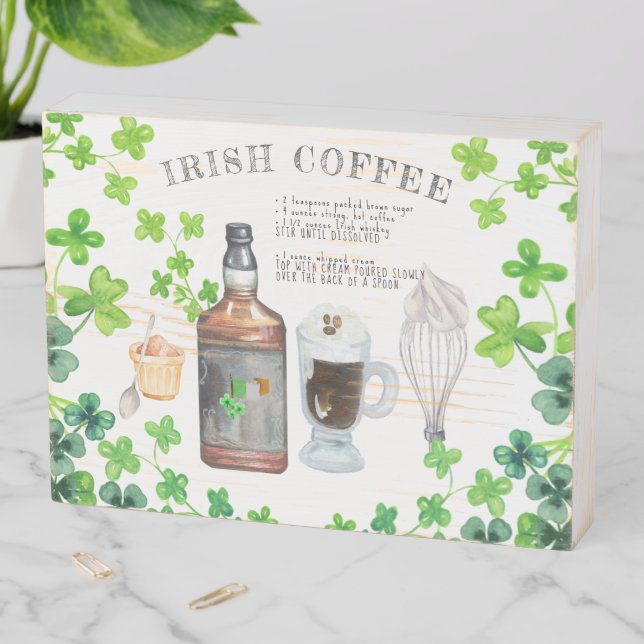 Real Irish Whiskey Coffee Recipe Wooden Box Sign (In Situ Horizontal)