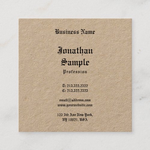 Real Kraft Paper Classic Nostalgic Old English Square Business Card