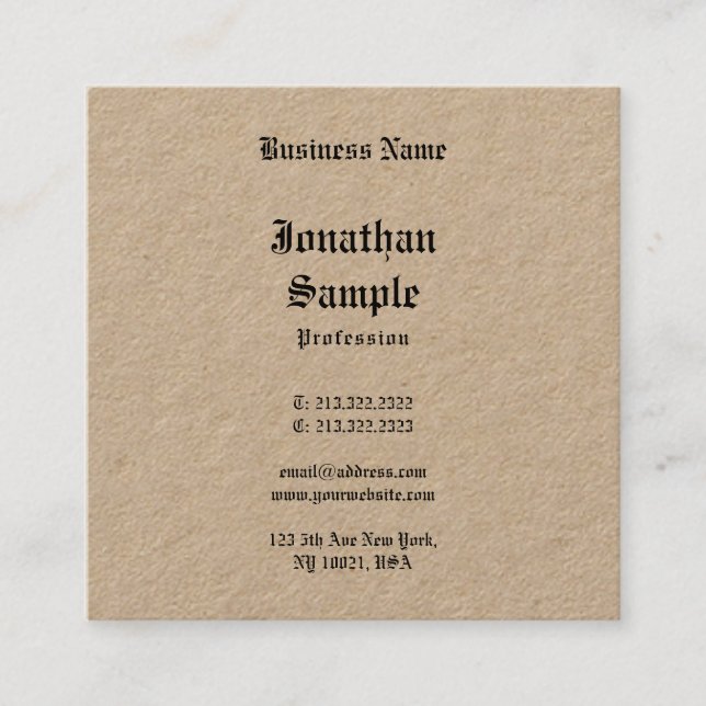 Real Kraft Paper Classic Nostalgic Old English Square Business Card (Front)