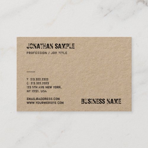 Real Kraft Paper Distressed Text Template Modern Business Card