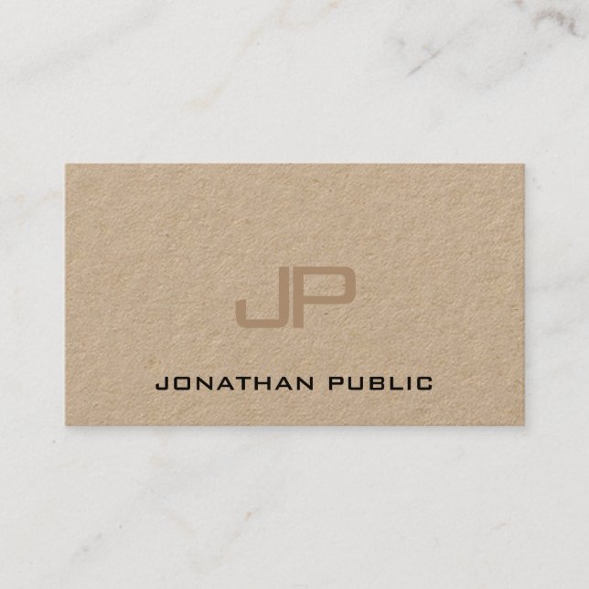 Real Kraft Paper Elegant Monogram Modern Simple Business Card (Front)