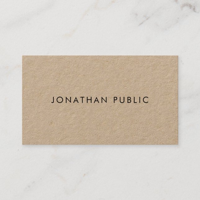Real Kraft Paper Modern Minimalist Elegant Plain Business Card (Front)