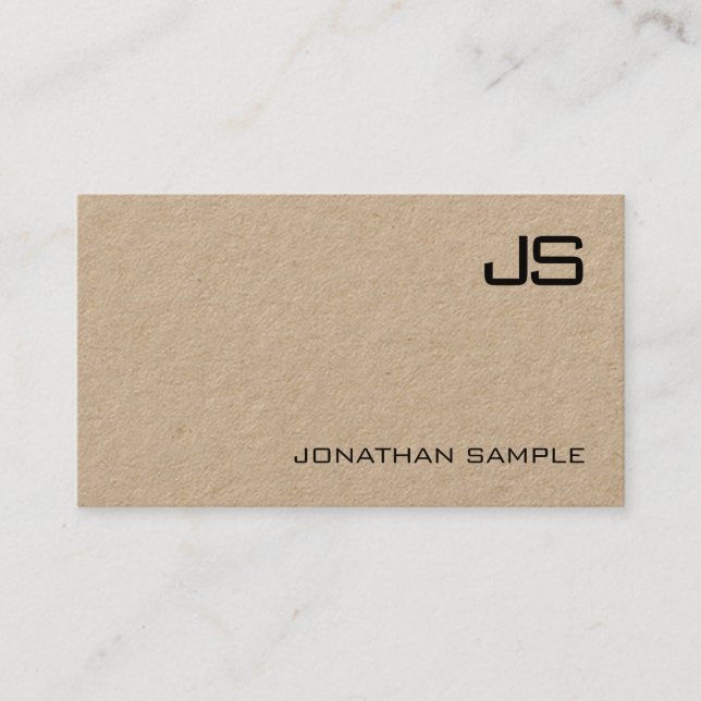 Real Kraft Paper Modern Professional Monogram Chic Business Card (Front)