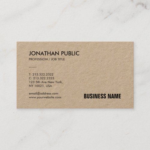 Real Kraft Paper Professional Elegant Template Business Card