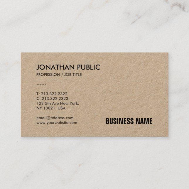 Real Kraft Paper Professional Elegant Template Business Card (Front)