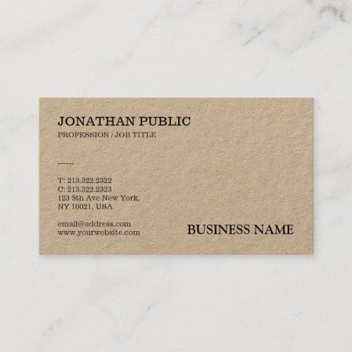 Real Kraft Paper Professional Modern Elegant Business Card