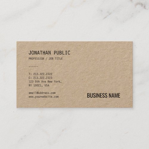 Real Kraft Paper Professional Modern Template Chic Business Card