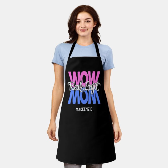 Real Legit Wow Mom Print (Pink, Blue & White) Apron (Worn)