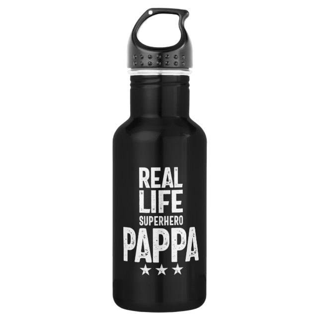 Real Life Superhero Pappa | Father Gift Stainless Steel Water Bottle (Front)