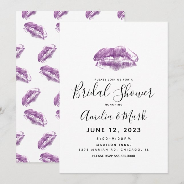 Real Lip Imprints Girly  Bridal Shower   Invitation (Front/Back)