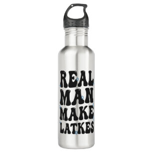 Real Man Make Latkes Funny Groovy Hanukkah  Stainless Steel Water Bottle