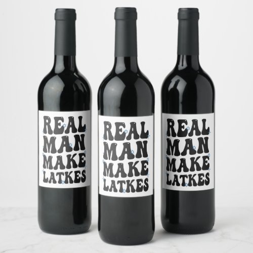 Real Man Make Latkes Funny Groovy Hanukkah  Wine Label