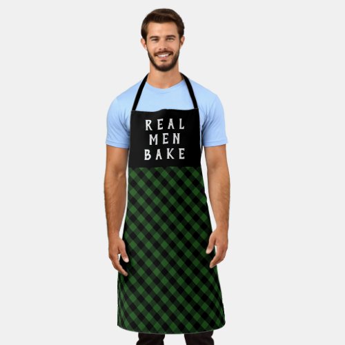 Real Men Bake  Green Plaid Pattern Apron