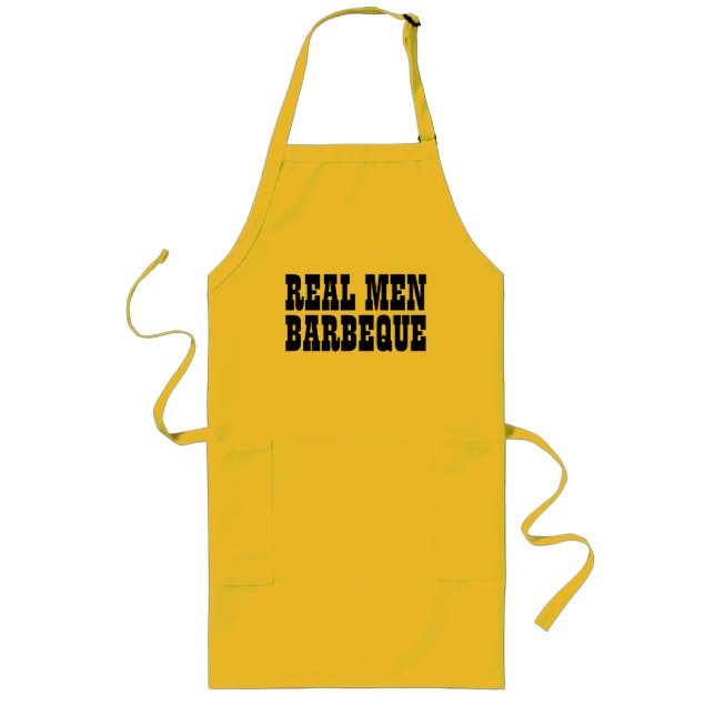 Real Men Barbeque | yellow black BBQ apron for men (Front)