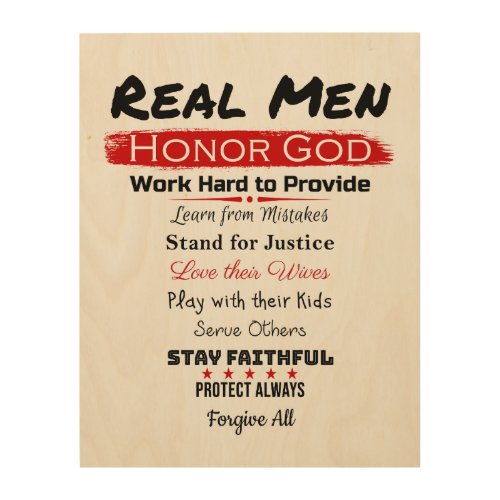 Real Men  Christian Dads Super List of Faith  T_ Wood Wall Art