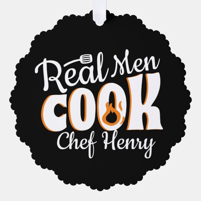 Real Men Cook Black  Ornament Card (Front)