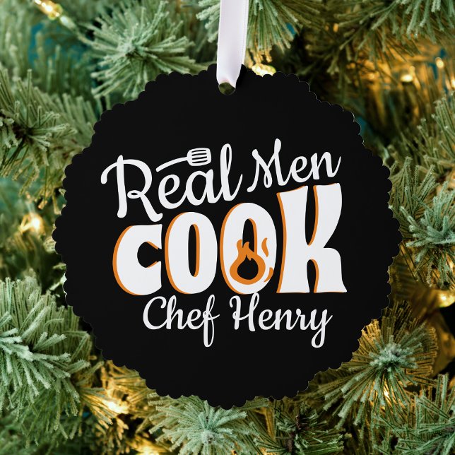 Real Men Cook Black  Ornament Card (Real Men Cook Black funny birthday gift for him father dad bbq grill foodie dad cook culinary chef)